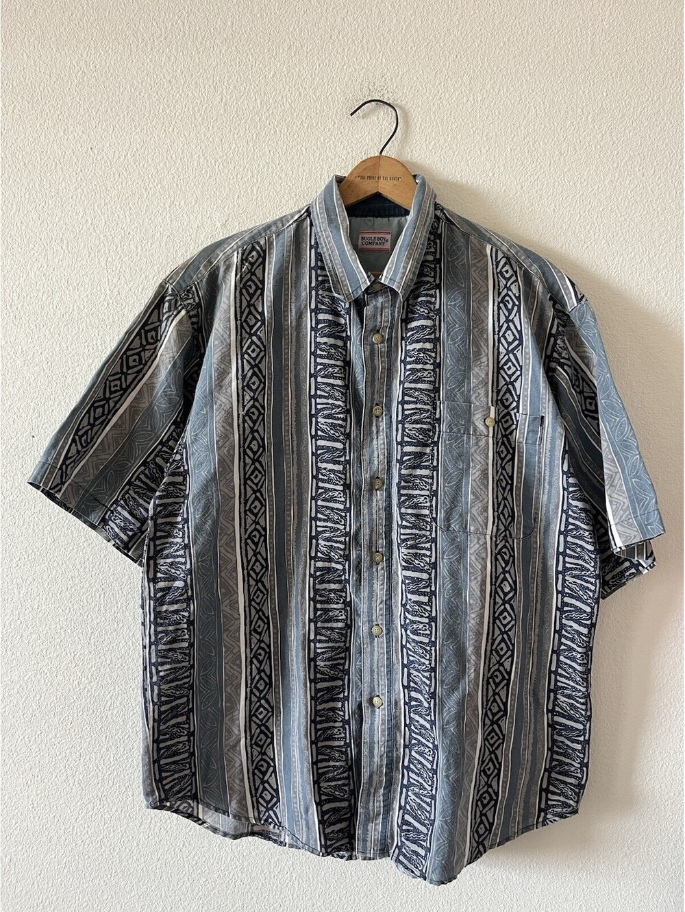 Bugle Boy Vintage Tribal Stripe Shirt Large Blue